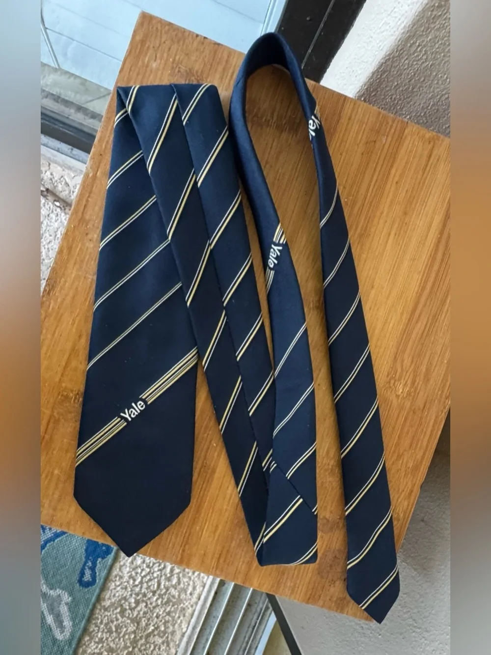 Vintage Yale Collegiate Navy Blue Tie Van Megen Gold/White Repp Stripes 54”X 3”